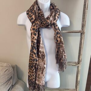 Leopard Print Reversible Scarf with Fringe